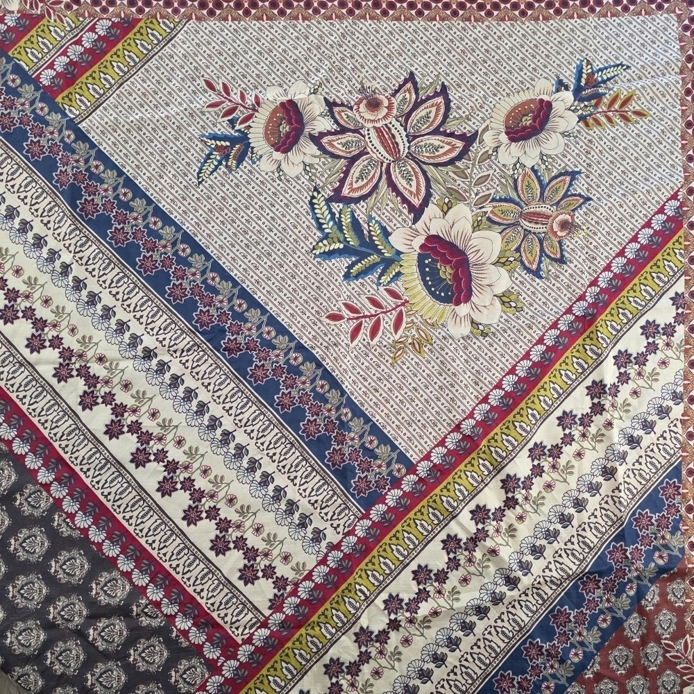 Johnny Was 100% Silk Tassel Scarf – Boho Floral Patchwork Print